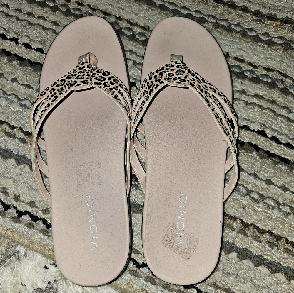 VIONIC 'Alta' Pastel Pink/Leopard Print Sandals 10M EXCELLENT PRE-OWNED! - Picture 3 of 4